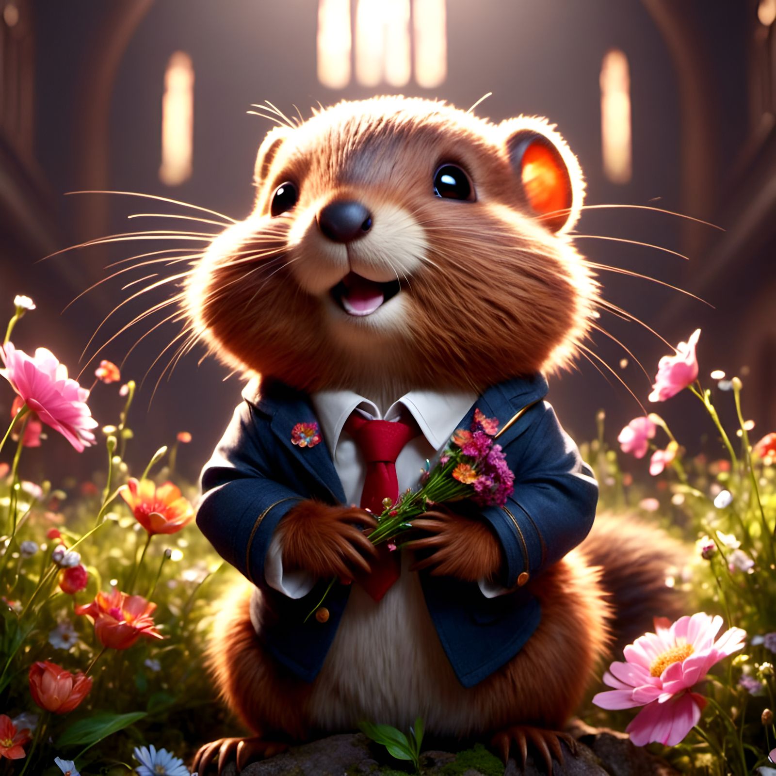 Adorable Chibi Beaver Portrait in Church