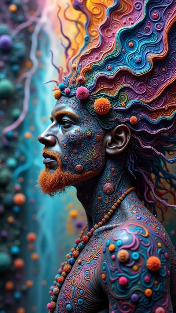 Fractal-Faced Shaman in Surreal Digital Art Style
