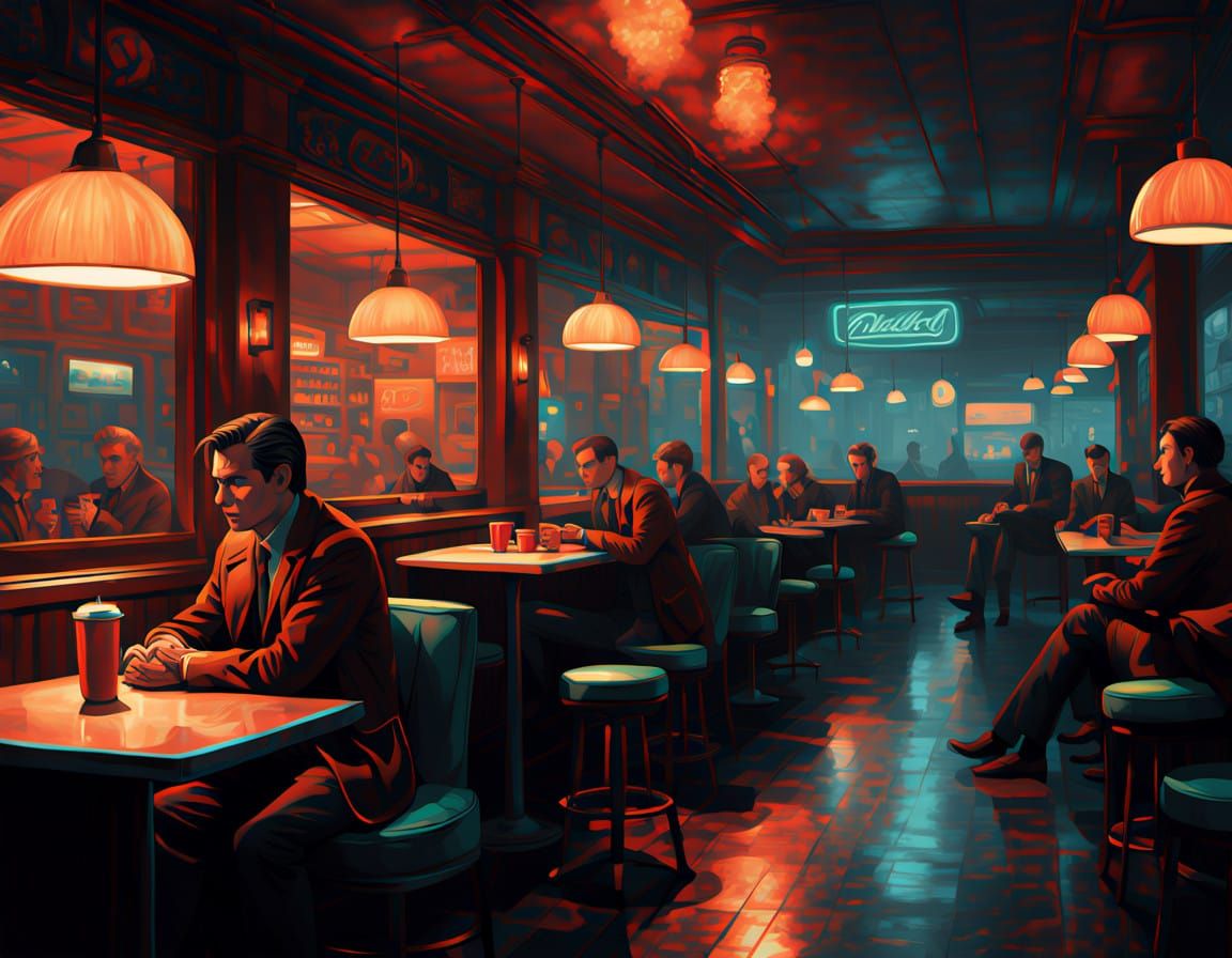 Determined FBI Agent in a David Lynch-Inspired Café Scene