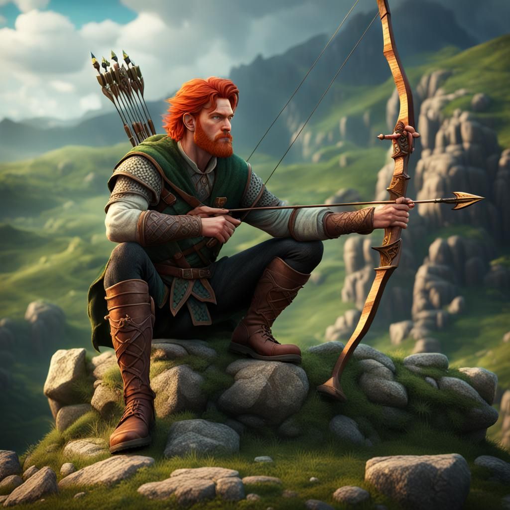 Celtic Lord with Bow in Fantasy Landscape