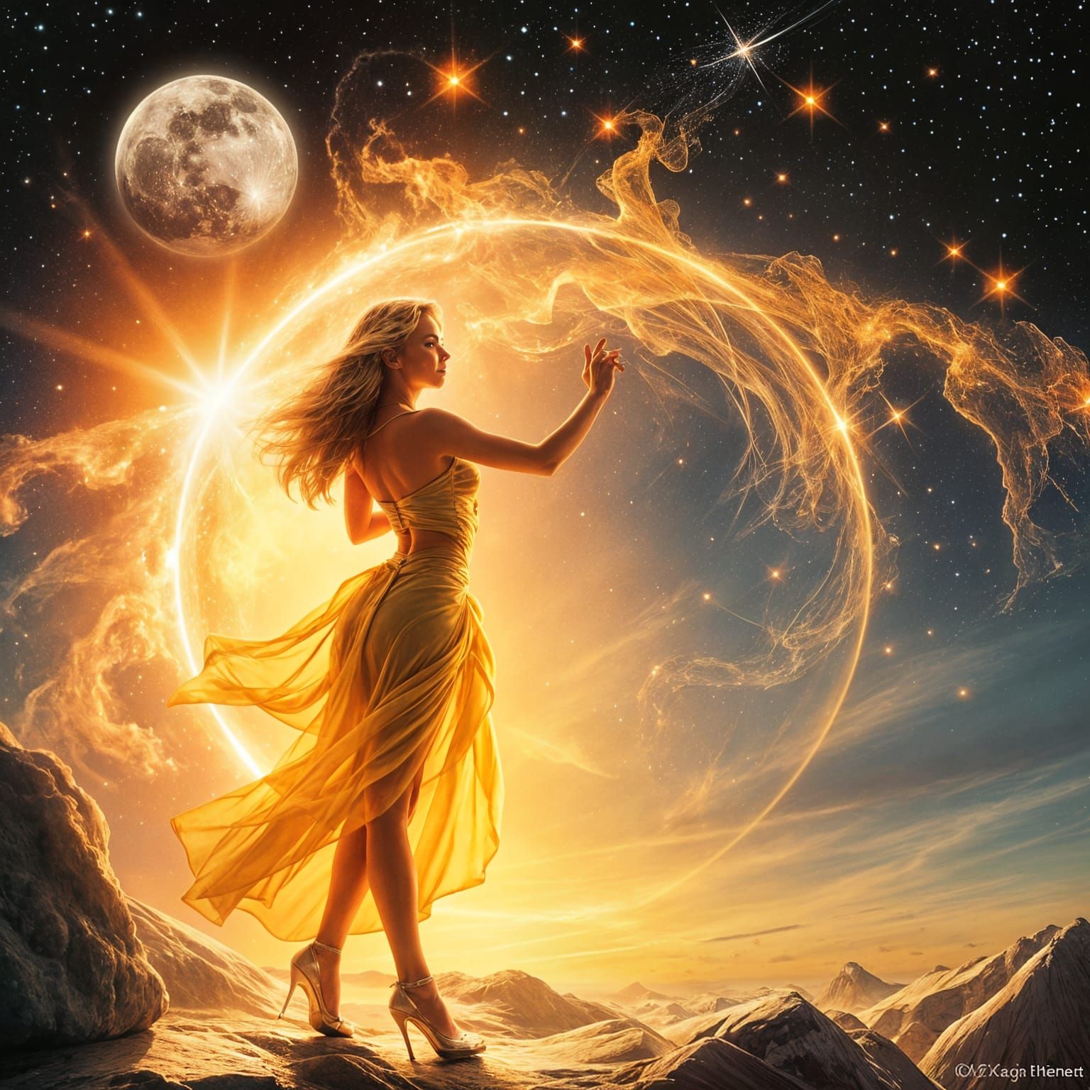 Blonde Bombshell Dancing Through Space