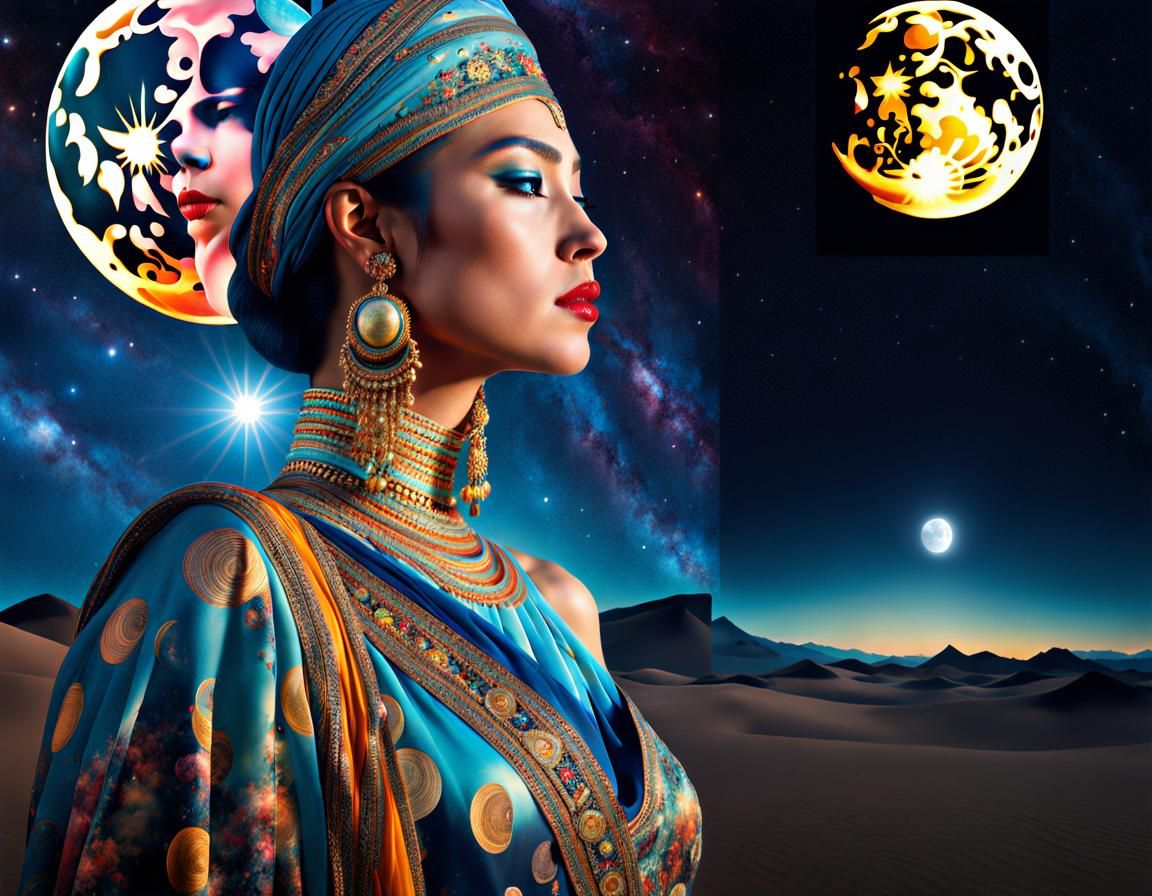 Woman as Moon in Cosmic Desertscape