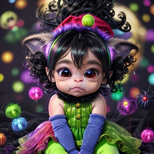 Adorable Chibi Grinch Girl in Whoville as 3D Render