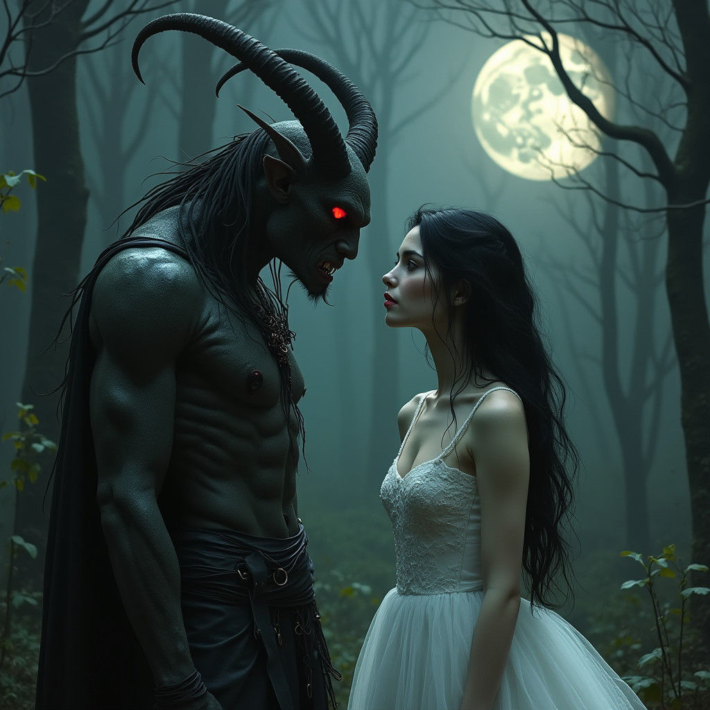 Demon Longing for a Woman in Surreal Forest