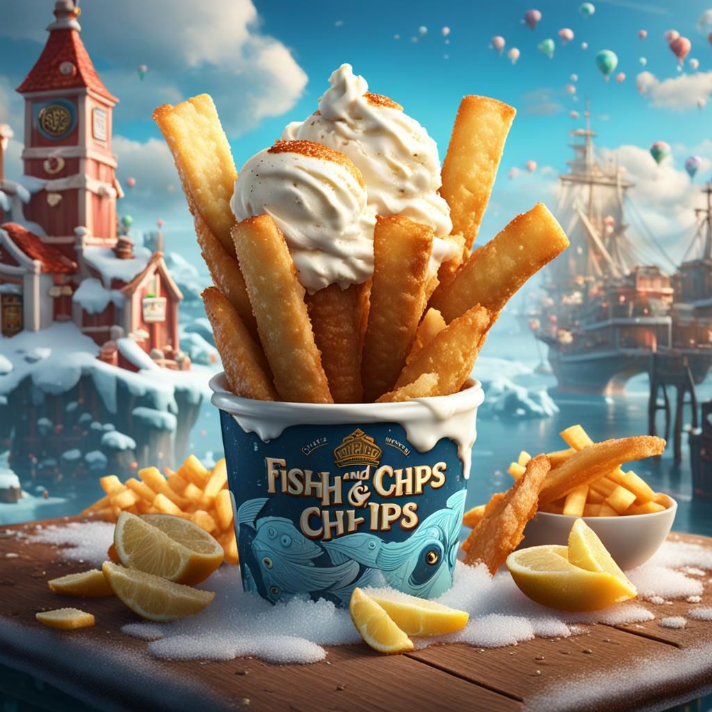 Fantastical Fish and Chips Ice Cream Digital Painting