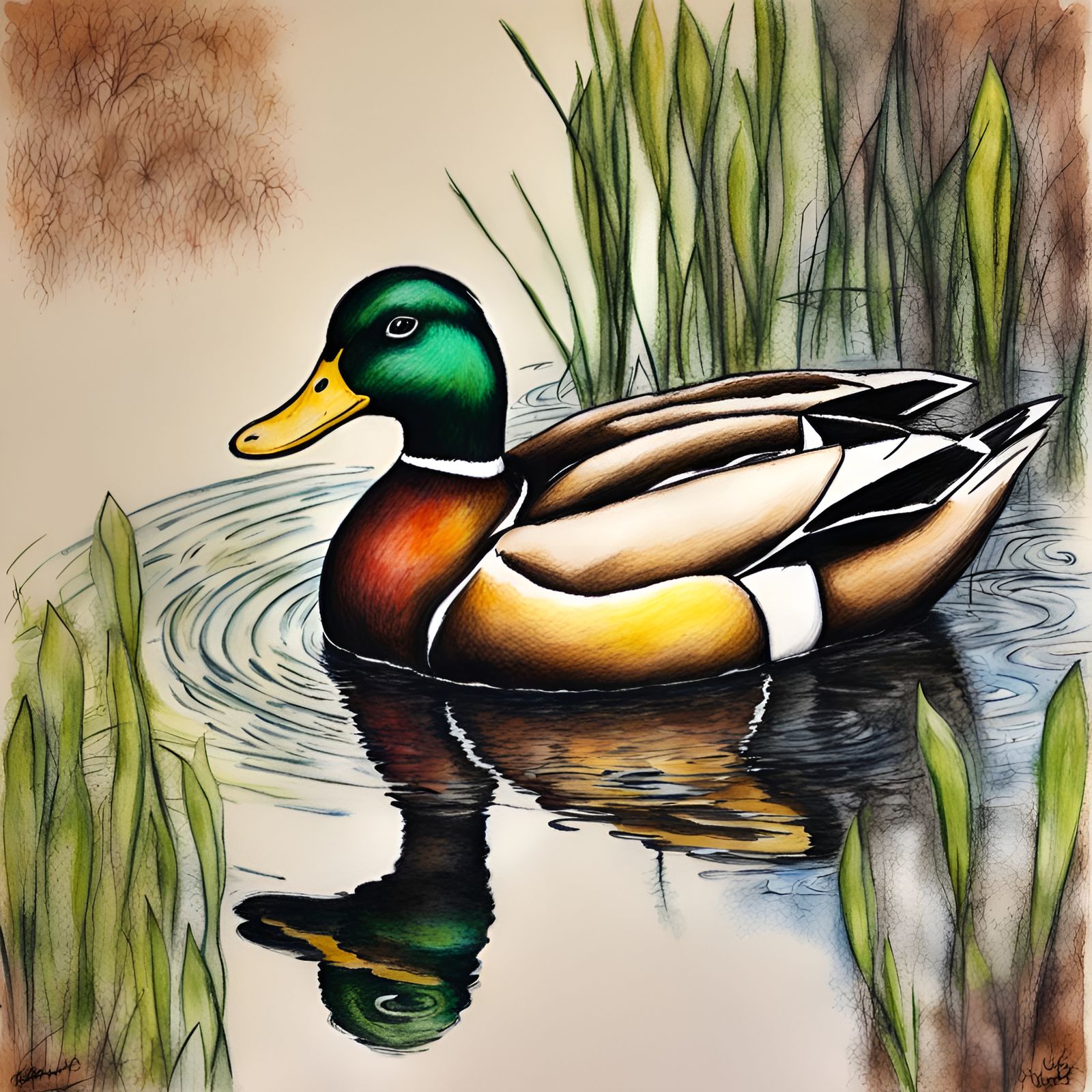 Crayon Duck on Pond: Glossy Wax Paper Art