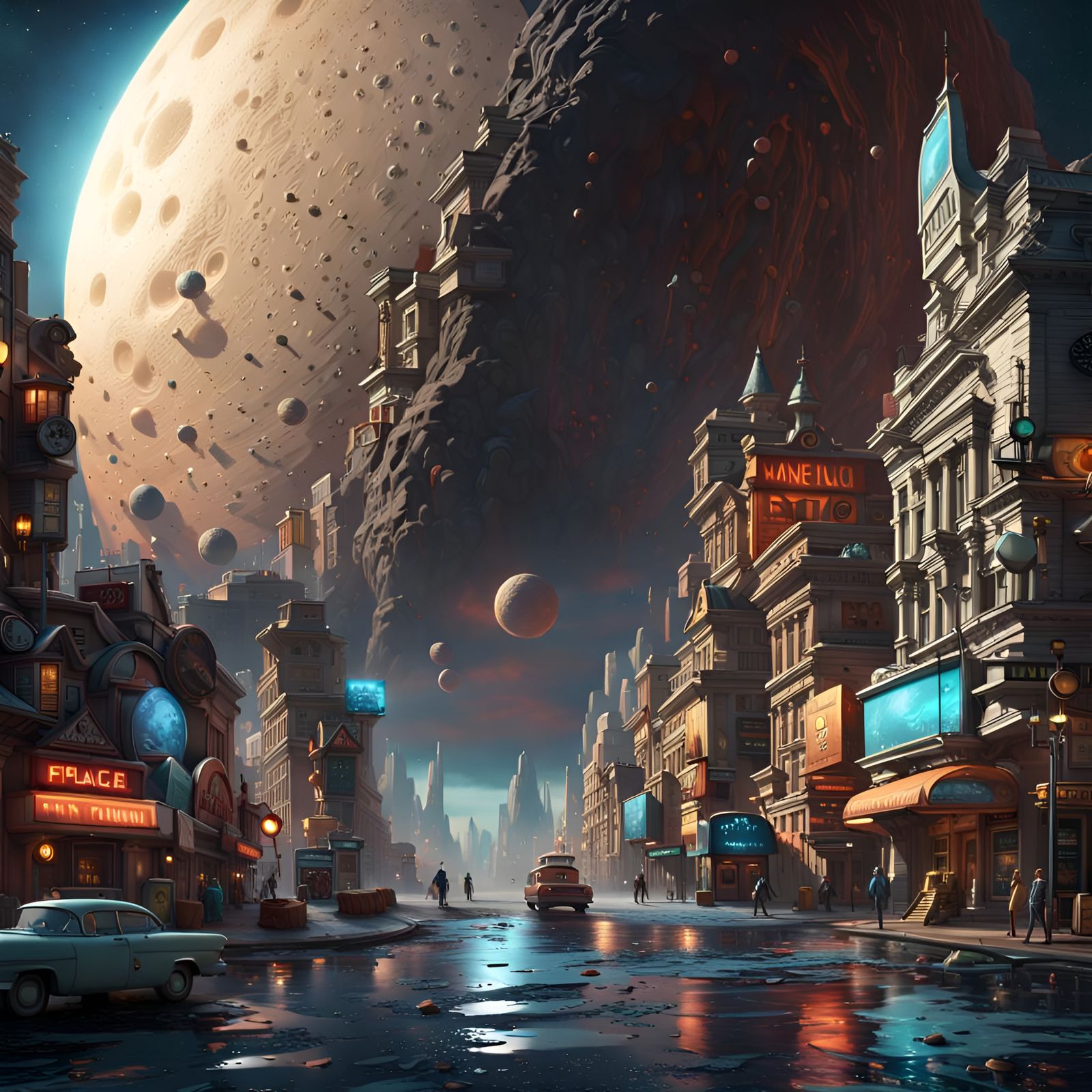 Hyperrealistic City on the Moon in 3D