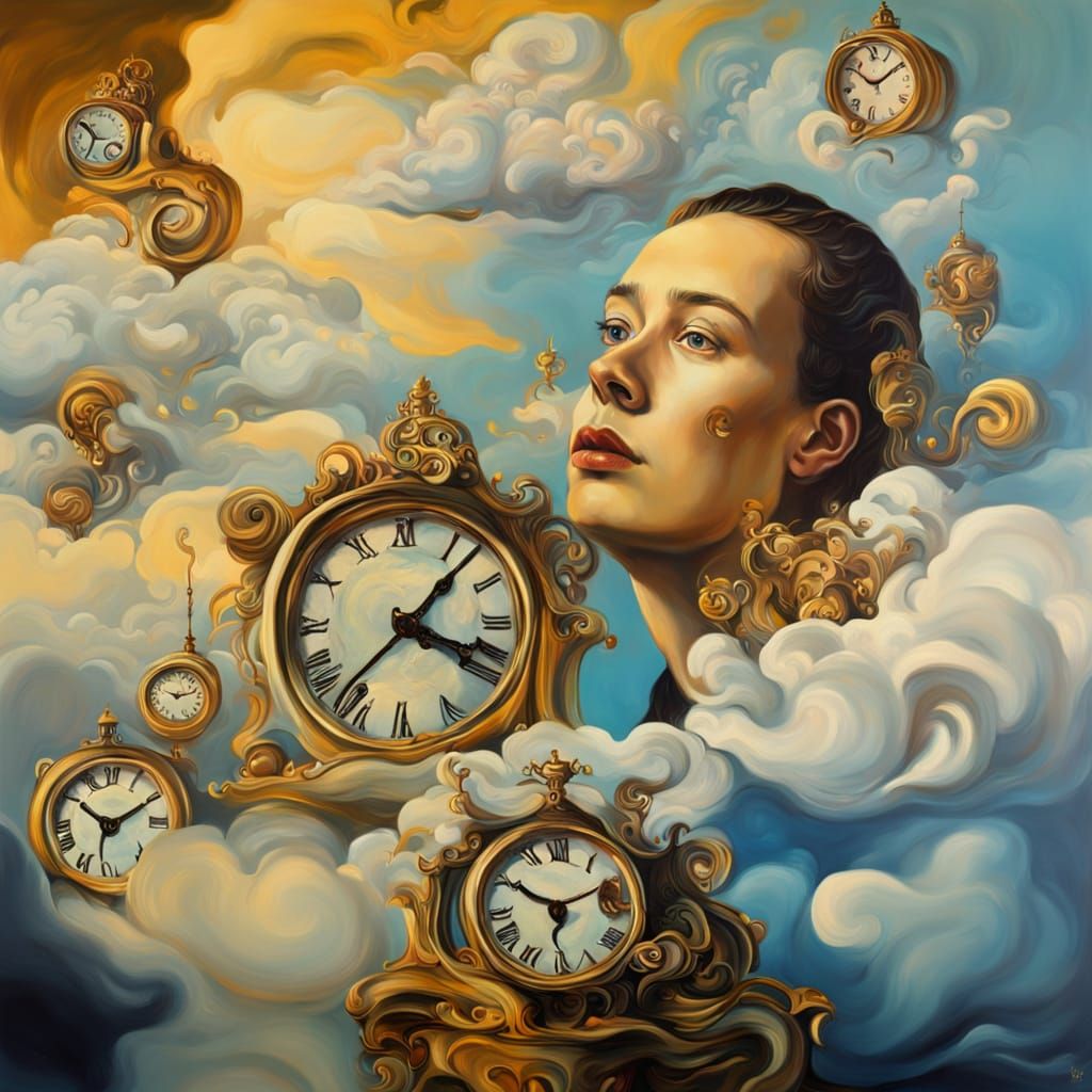 Surreal Woman with Melting Clocks in Dali Style
