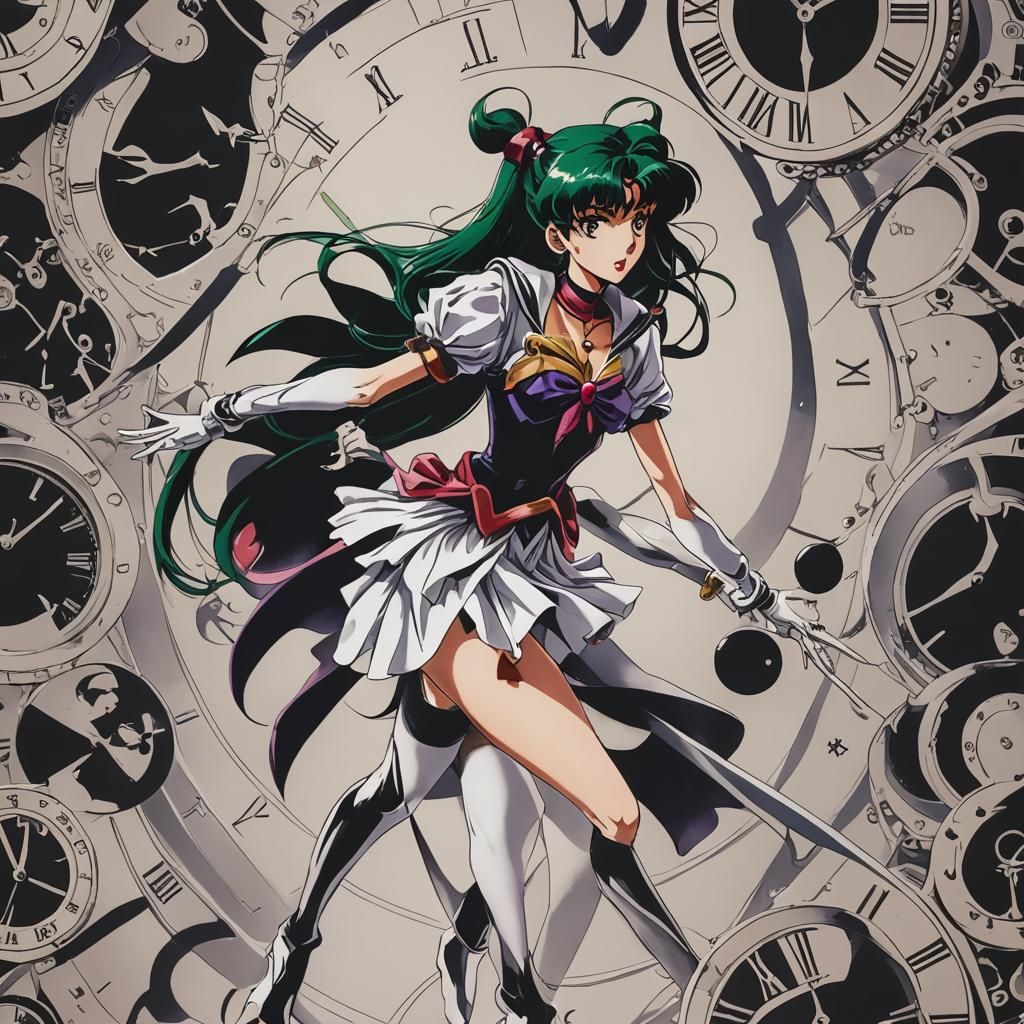 Sailor Pluto Stops Time in Anime Style