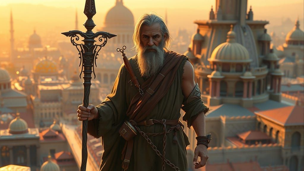 Aging Priest Walks through Fantasy Empire Capital