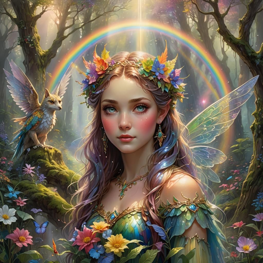 Rainbow Forest Goddesses with Griffin Guardian