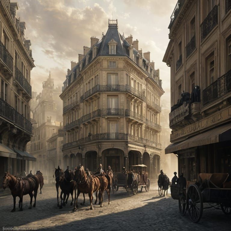 Parisian Corner Building in Oil Painting Style