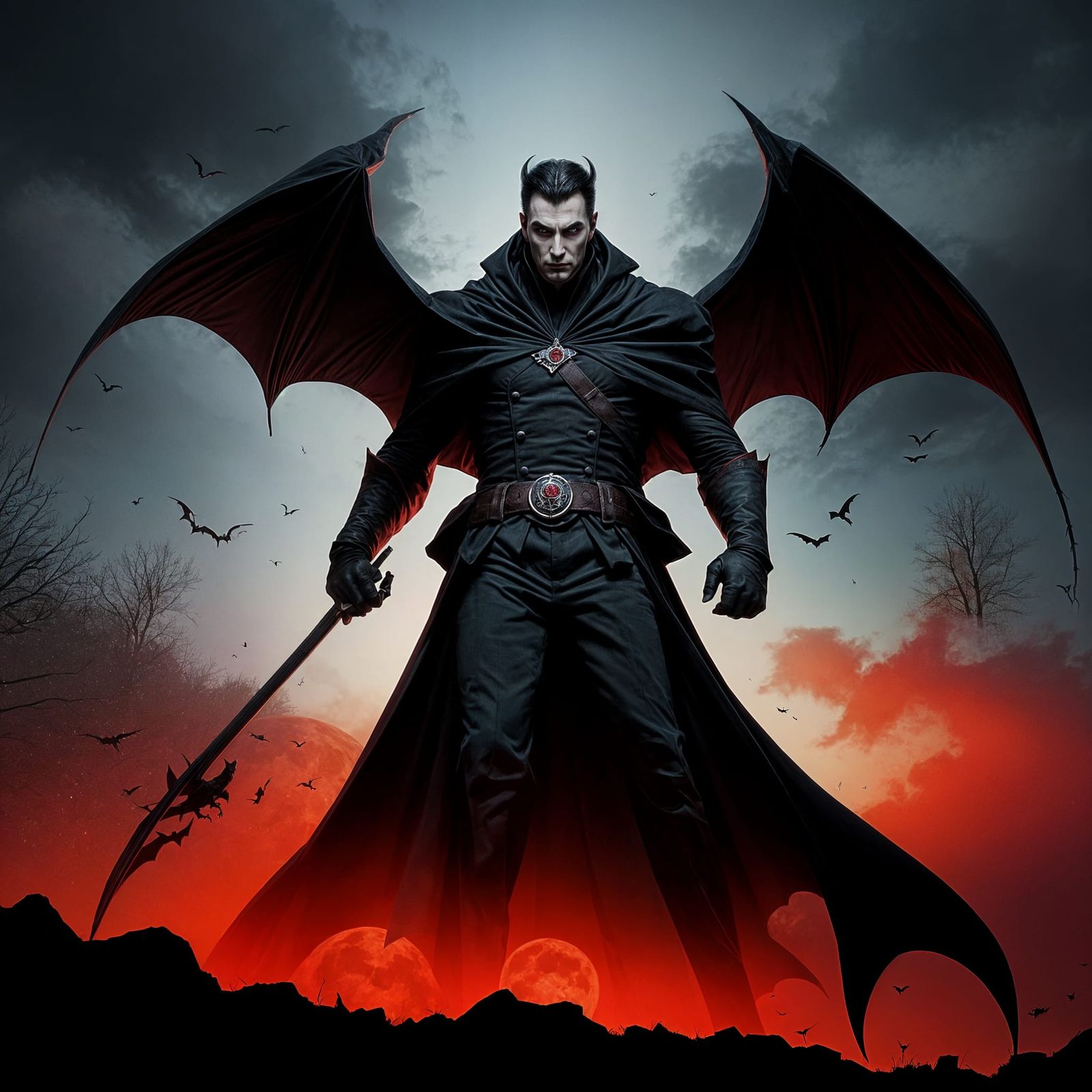 Handsome Dracula Under the Red Moon