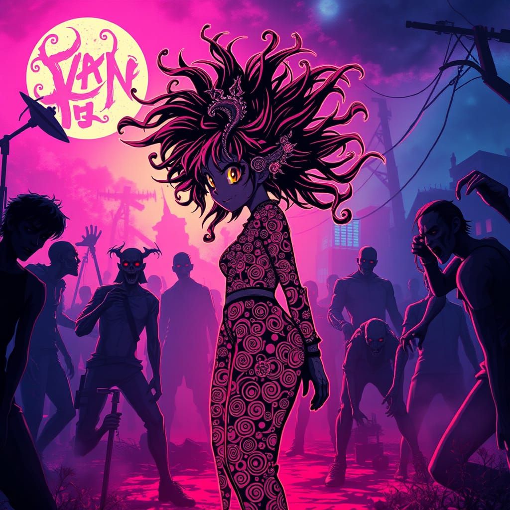 80s Anime Cheshire Cat Girl in Zombie Apocalypse