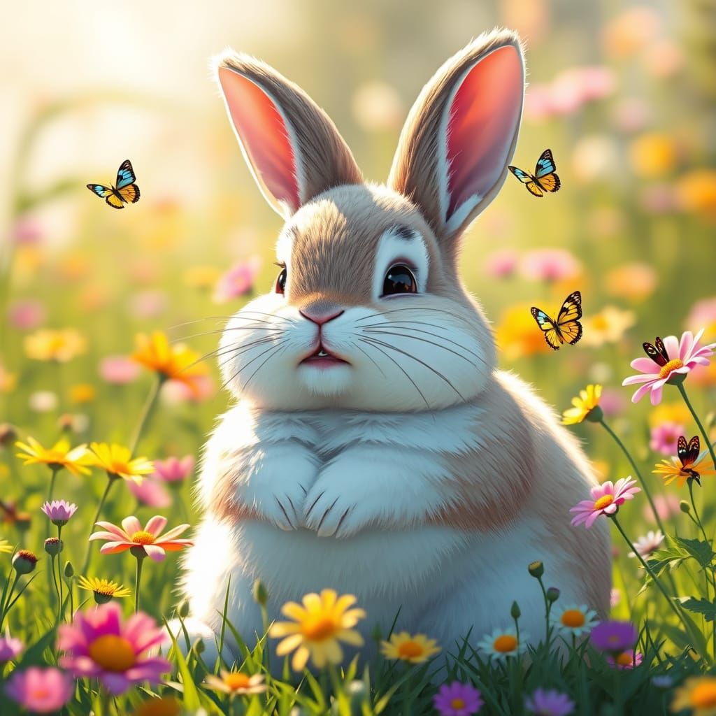 Vibrant Pixel Art Rabbit in a Sunlit Meadow