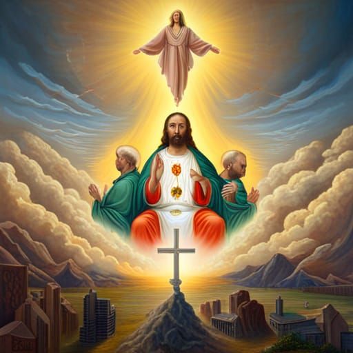 Holy Trinity in Nuclear Apocalypse: Oil Painting