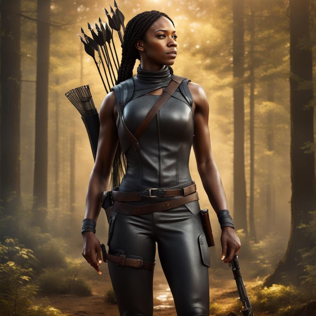 Hyperrealistic Black Woman as Katniss Everdeen