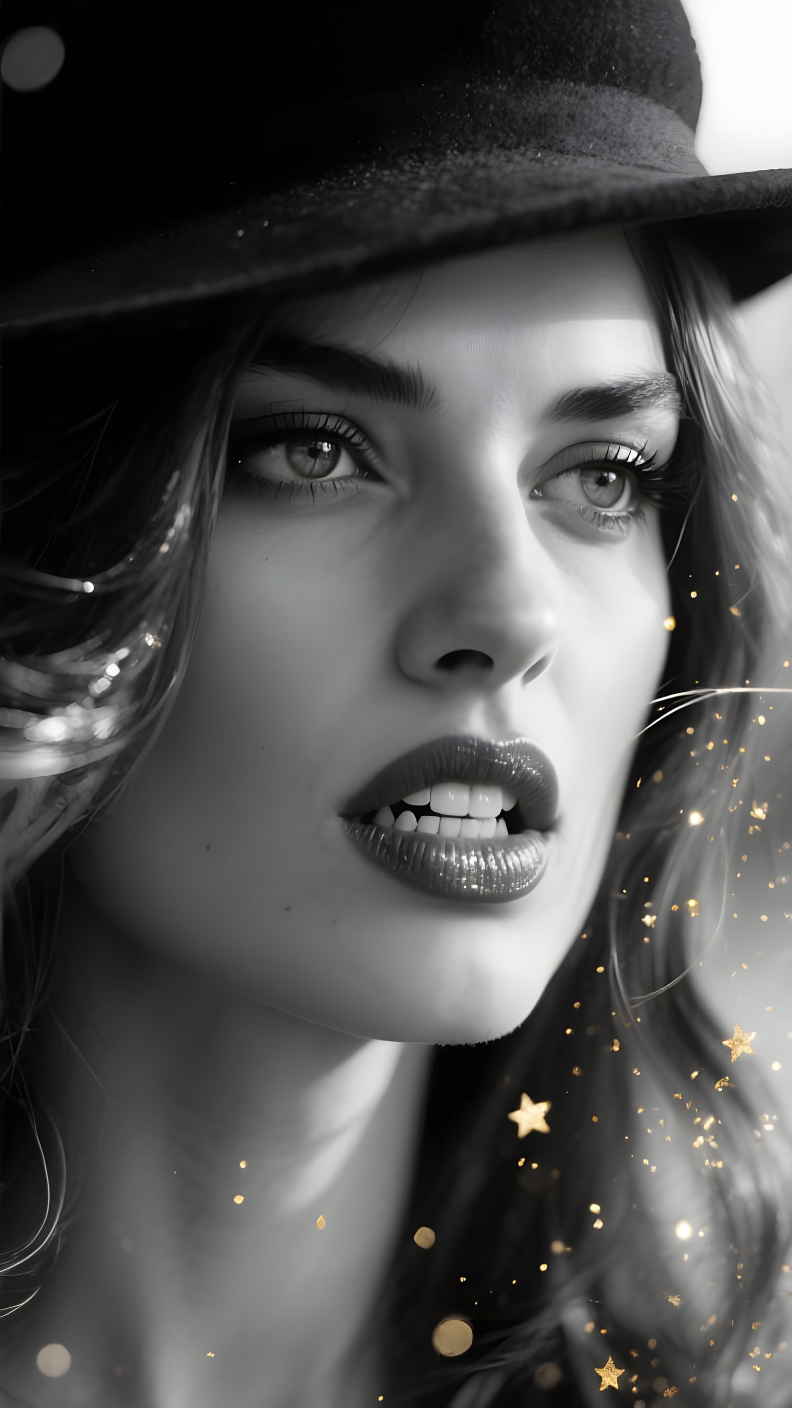 Monochrome Portrait of Woman with Intense Gaze, Cinematic 3D...