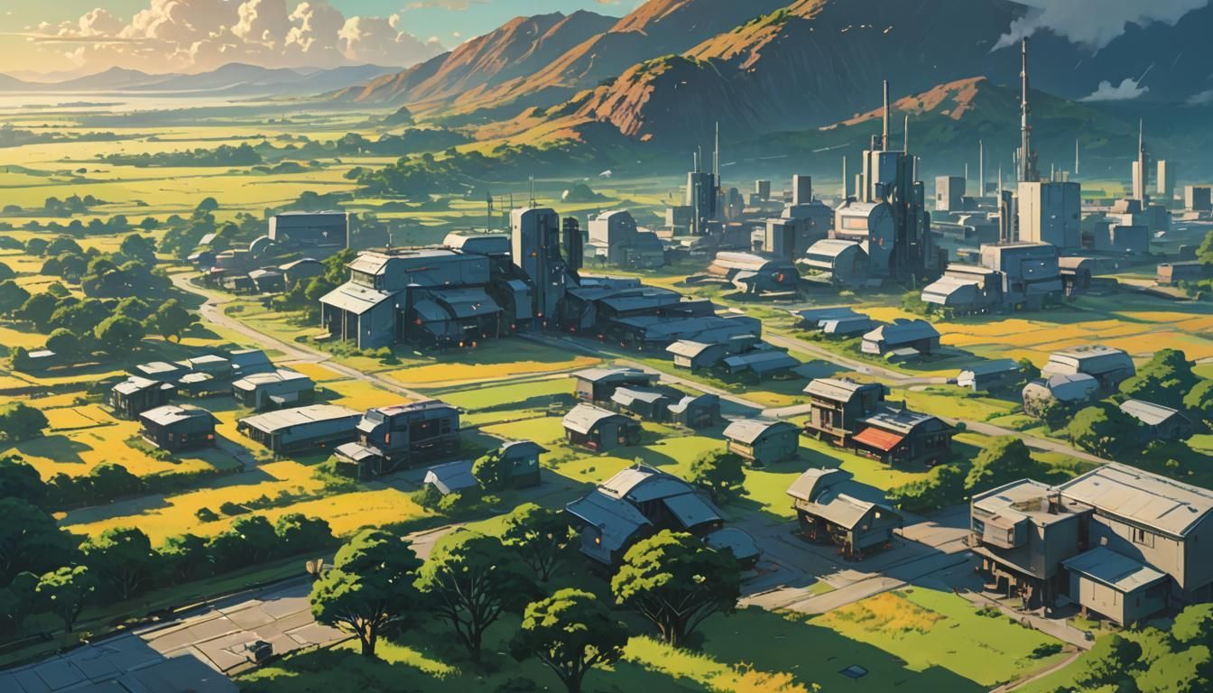 Futuristic Rural Scenery in Acrylic Painting Style