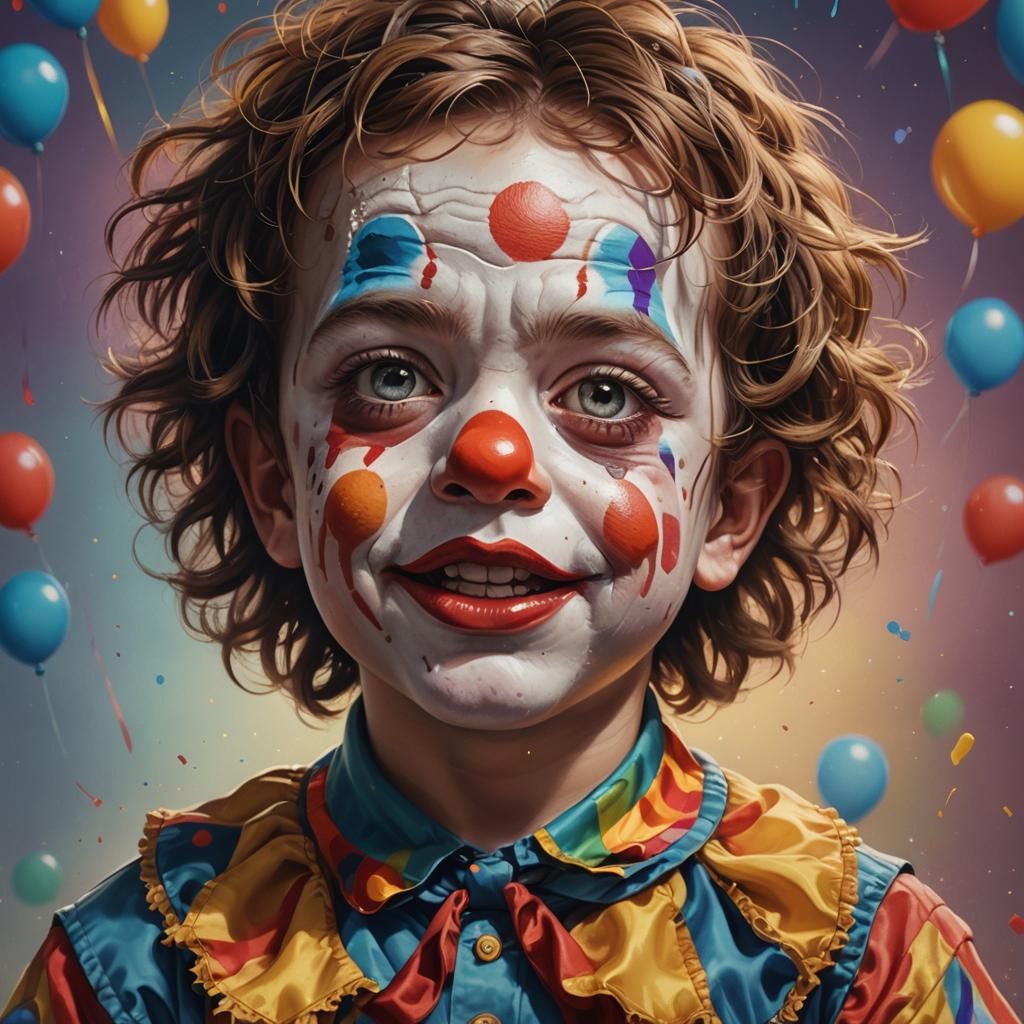 Hyperrealistic Baby Boy as Clown, Splash Art