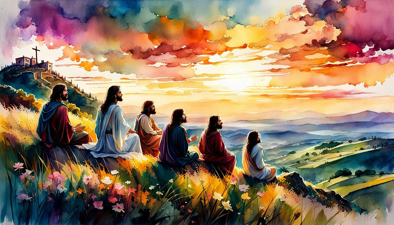Jesus Teaching Disciples: Digital Watercolor Summerscape