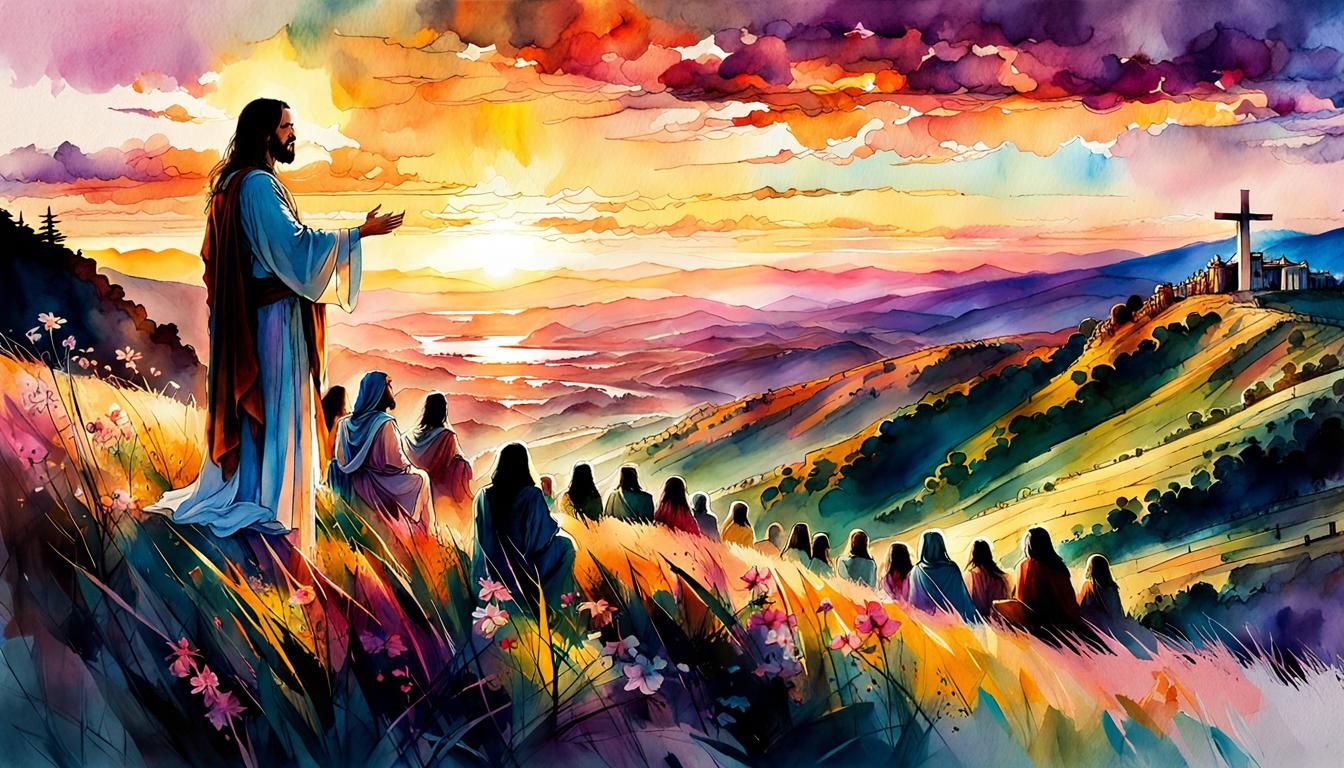 Jesus Teaching Disciples: Digital Watercolor Summerscape