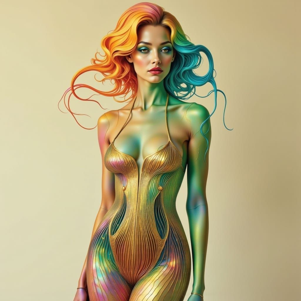 Art Nouveau Pin-Up Woman in Jewel-Toned Radiance