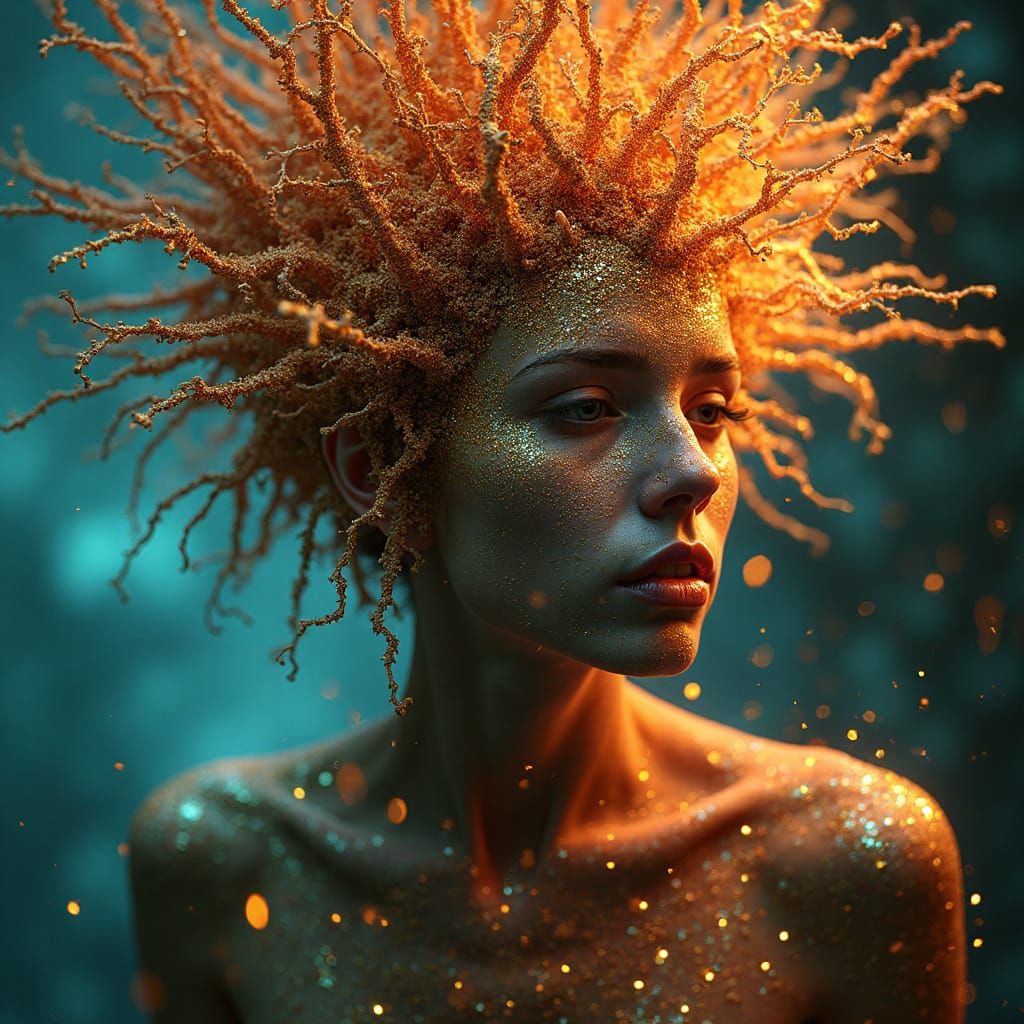 Radioactive Neonpunk Portrait with Dendritic Crown