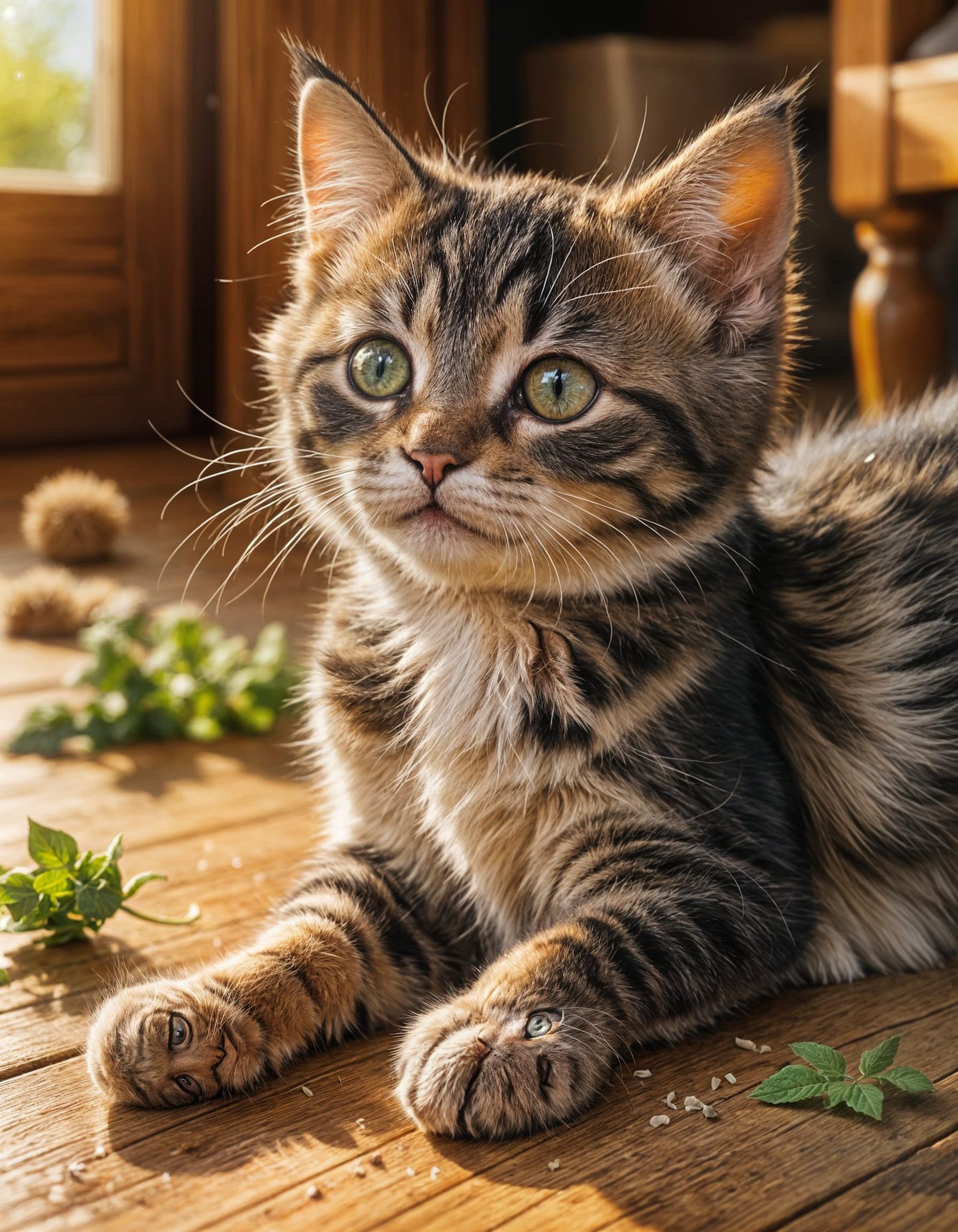 Kitten Playing with Catnip on Sunny Day