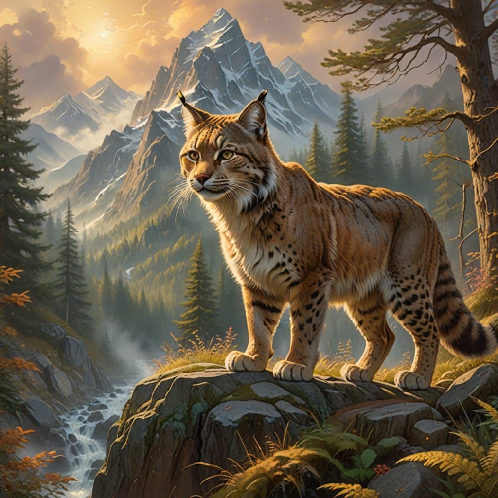 Lynx Hunting in Misty Forest: Hyperdetailed Digital Art