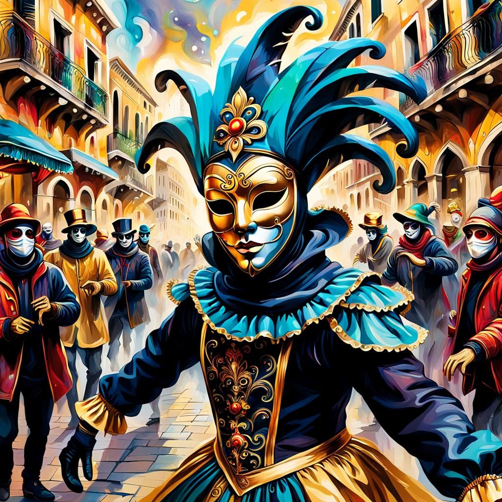 Street Art Fantasy: Mysterious Dancer in Vibrant Venice