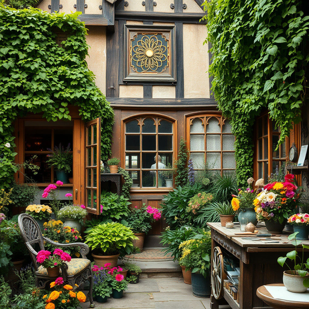 Fantasy Tudor Greenhouse with Lush Greenery