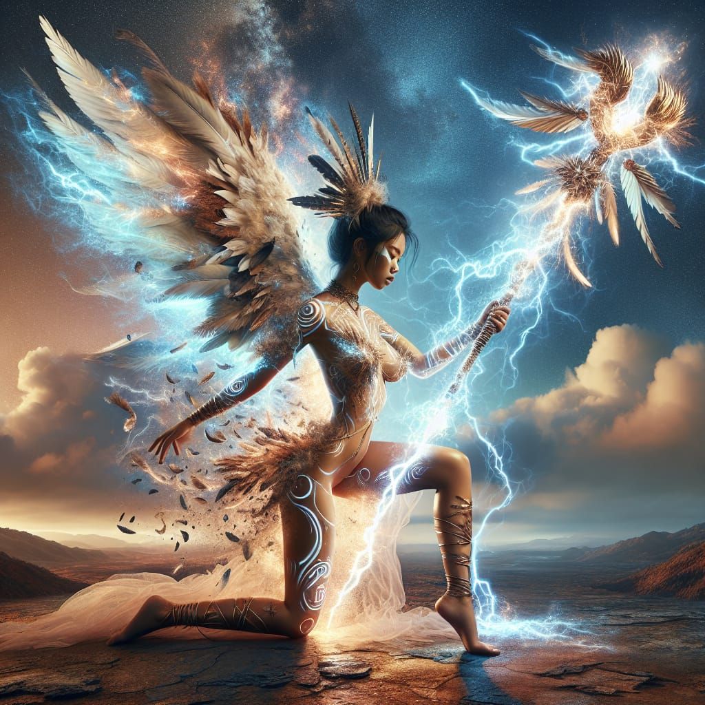 Celestial Transformation: Tribal Witch Ascends with Lightnin...