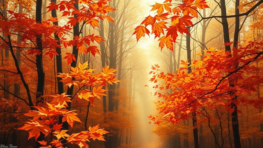 Autumn Leaves Fall in Impressionist Watercolor Painting