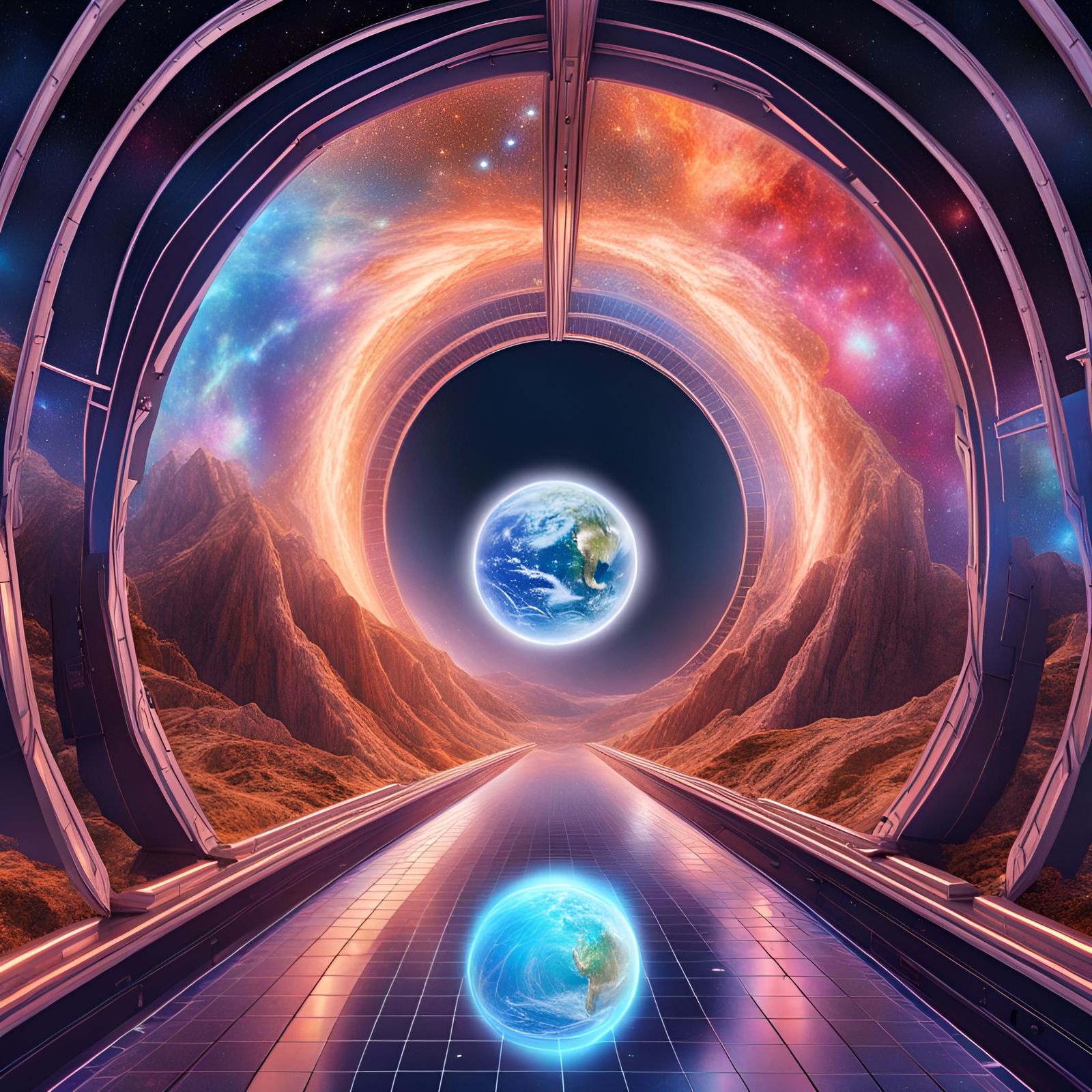 Hyperspace Tunnel View of Earth: Holographic Illustration