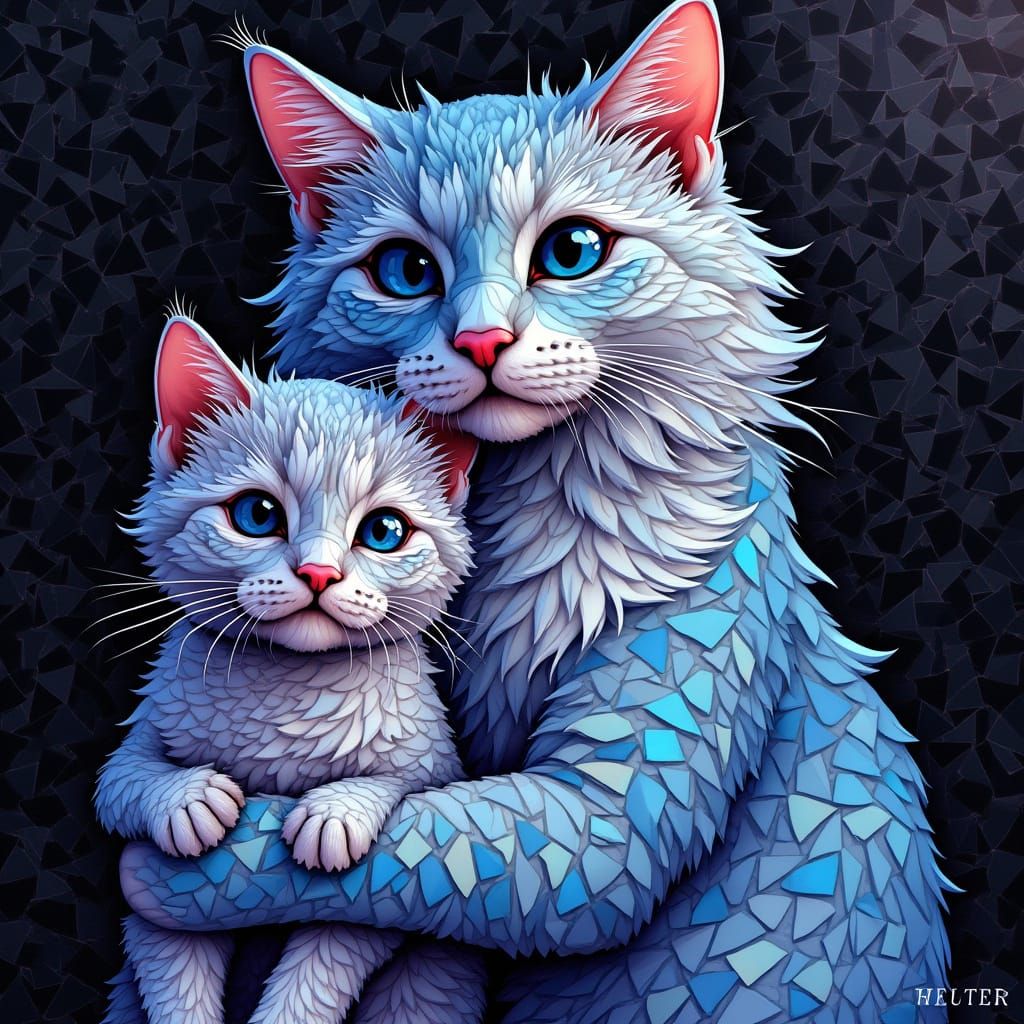 Persian Cat Adorns Kitten with Stained-Glass Mosaic Masterpi...