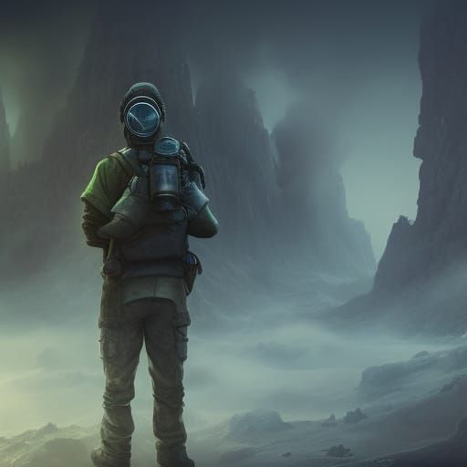 Gas Mask School Commute in Smoky Fog