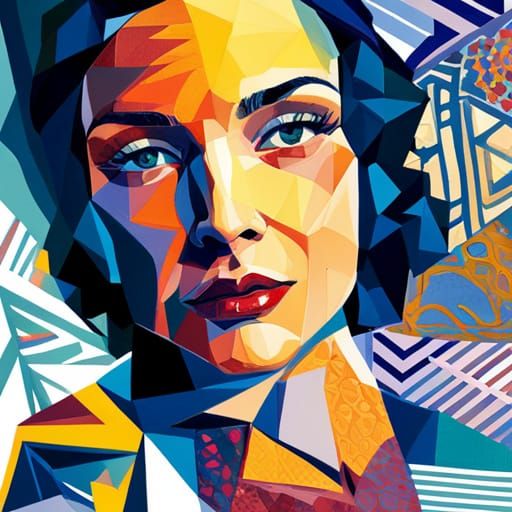 Fragmented Woman's Face in Geometric Fauvism Style