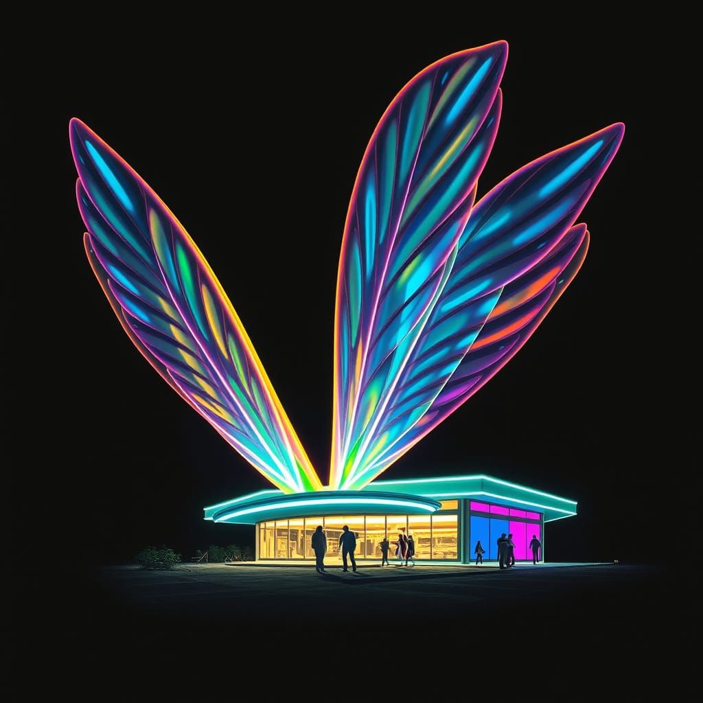 Iridescent Insect Wings on Black: Surreal Futuristic Art