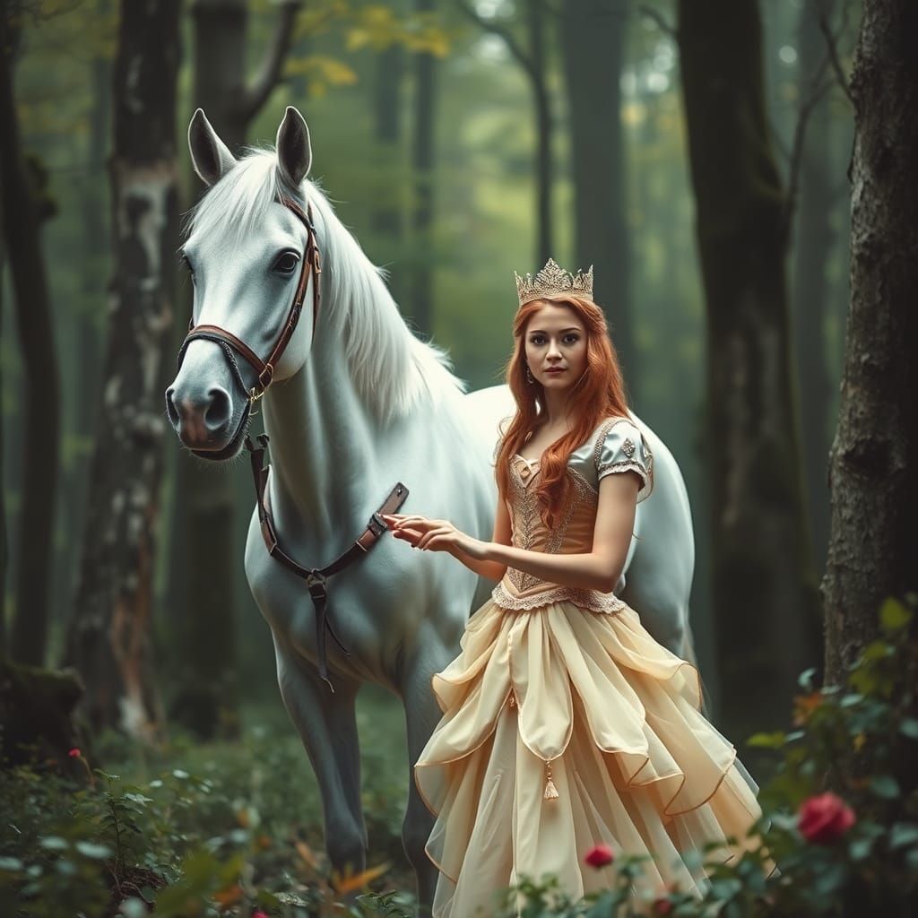 Enchanted Forest Princess with White Horse