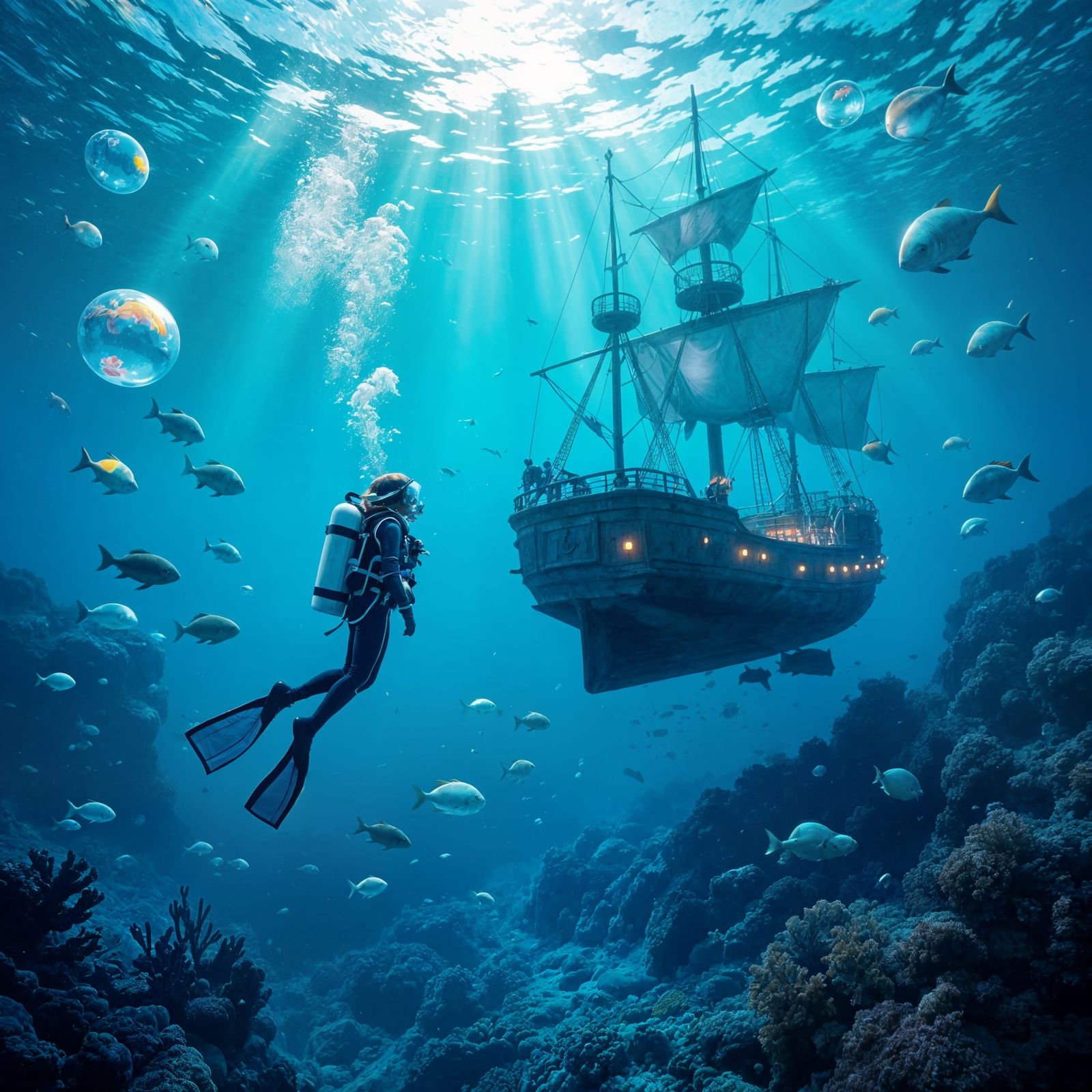 Detailed Underwater World with Sea Castle