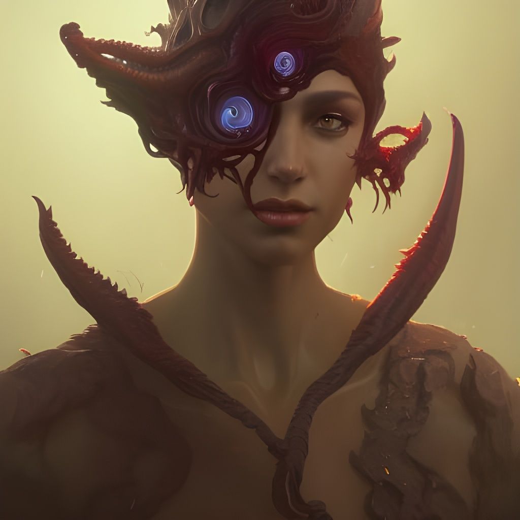Demonic Eldritch Gwyllgi Portrait in Hyperdetailed Style