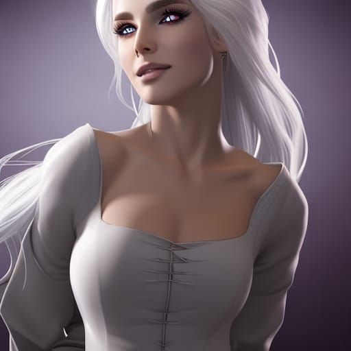 Silver-Haired Woman Portrait in Fantasy Setting