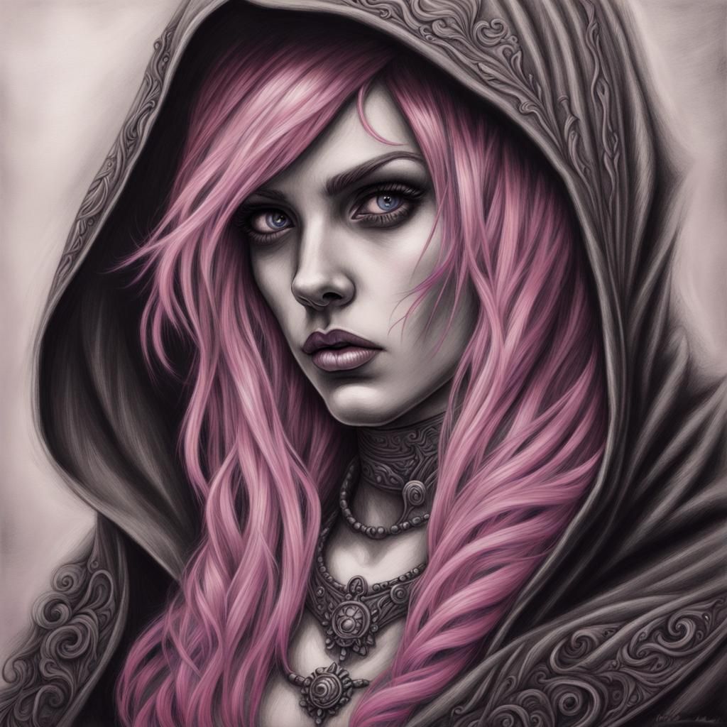 Pink Haired Reaper in Tim Burton Style