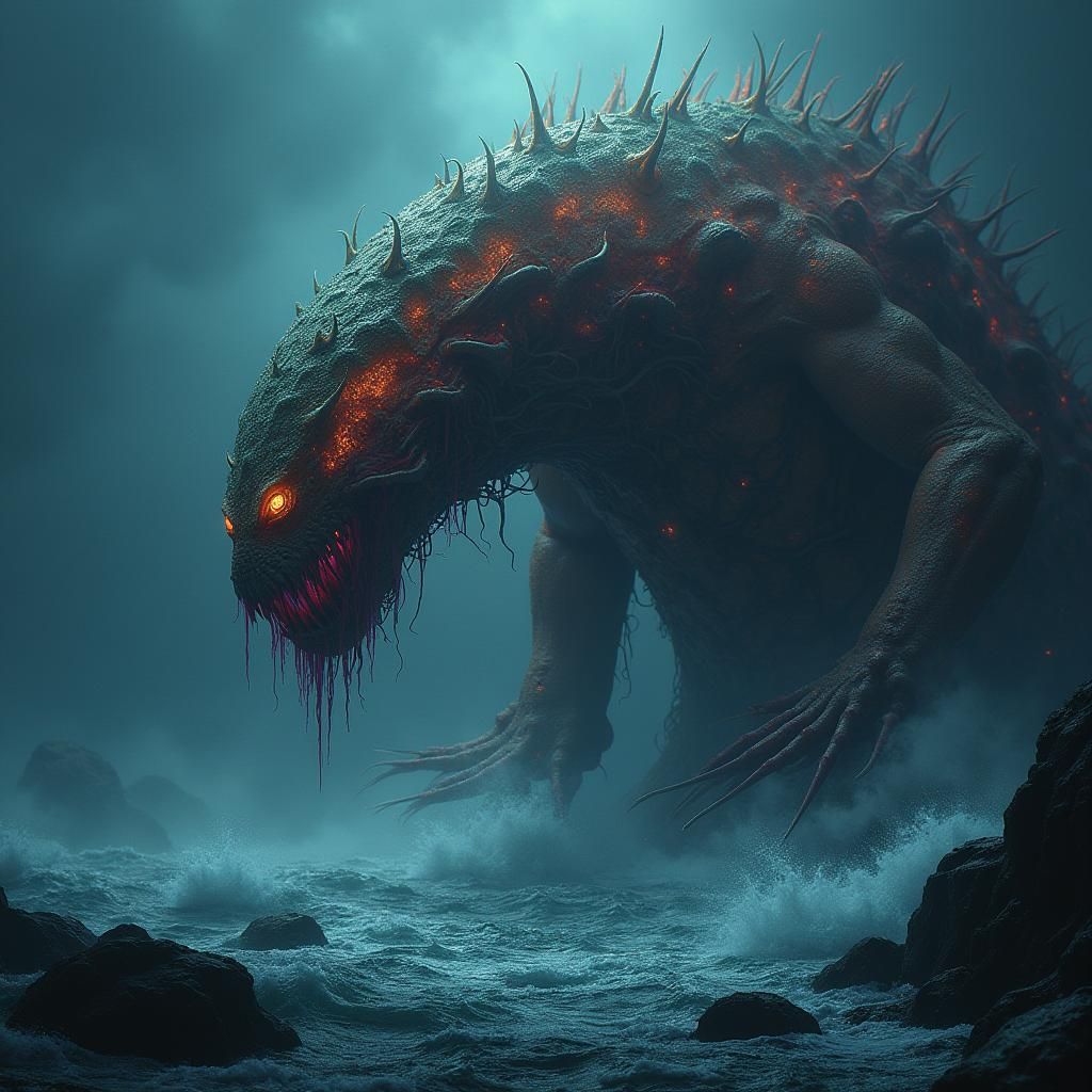 Ocean Monstrosity Rises in Bioluminescent Glow