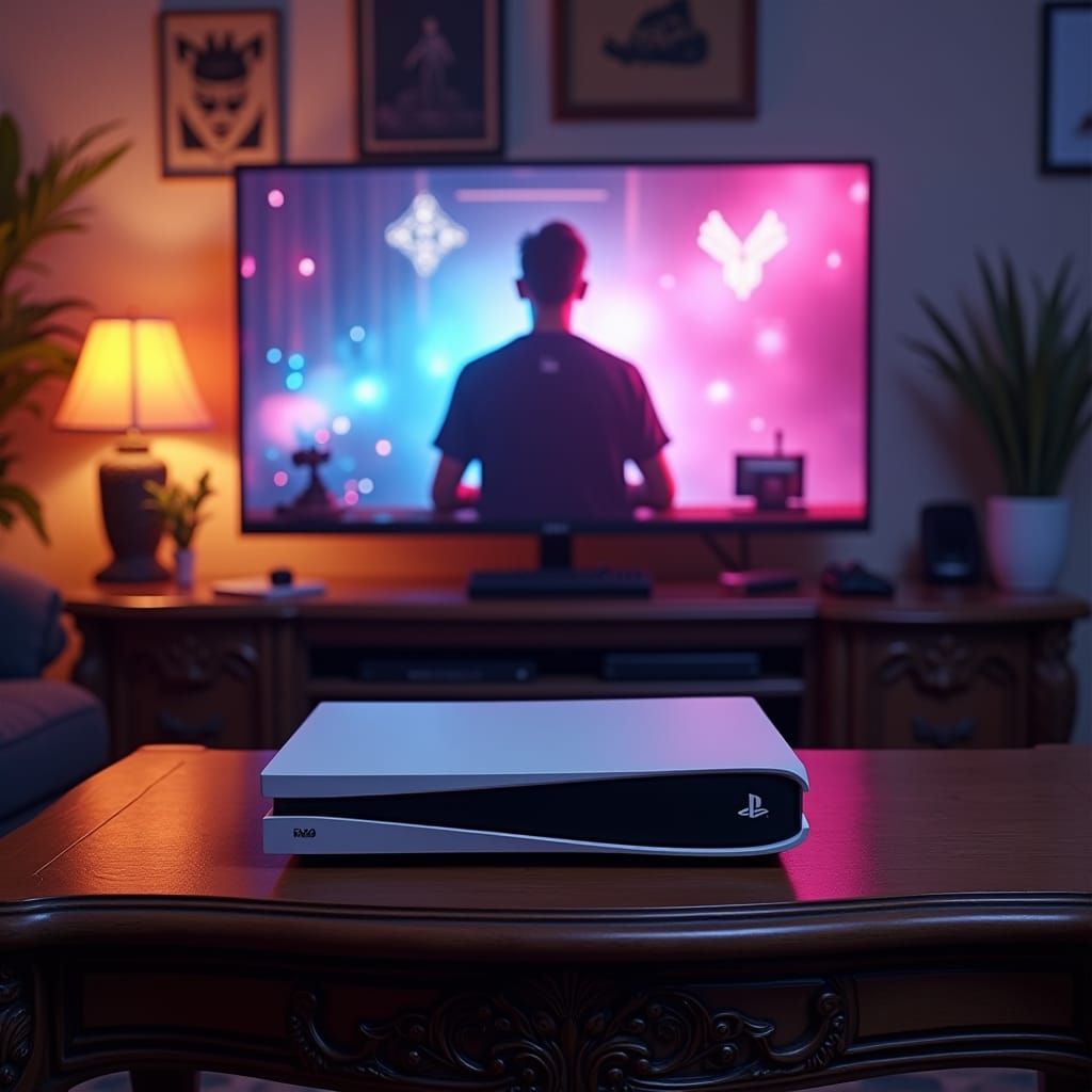 PlayStation Console with YouTuber Screen, Fantasy Concept Ar...