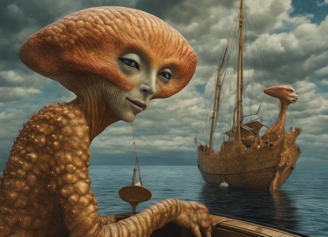 Happy Alien People and Pets in Surreal Photo