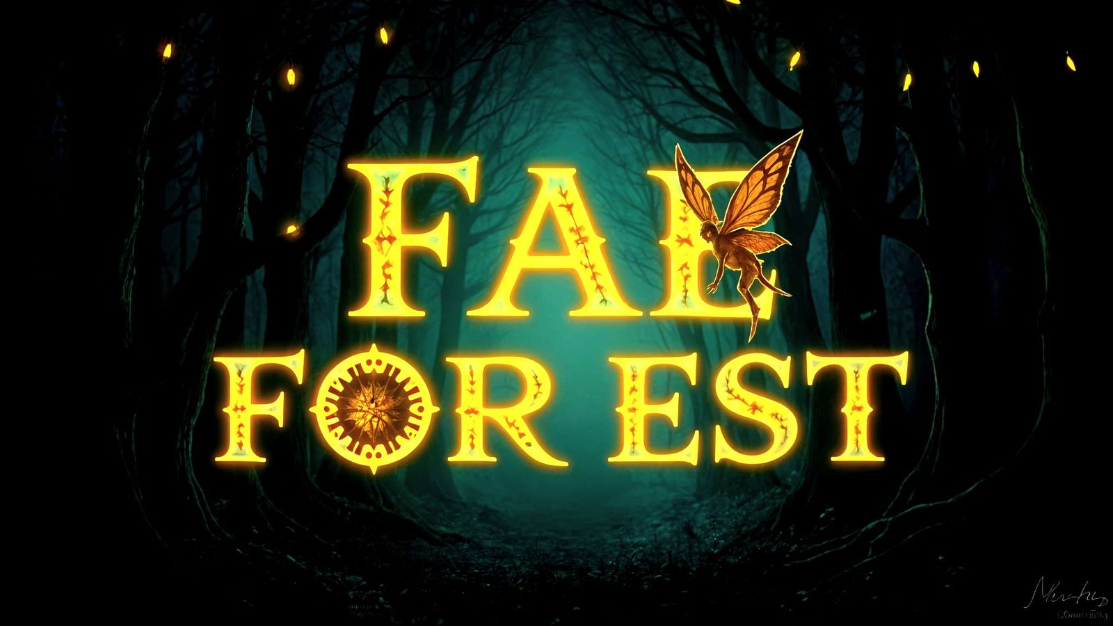 Stylized 'FAE FOREST' Text on Dark Background