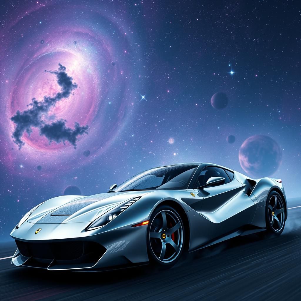 Futuristic Ferrari Races Through Starry Galaxy