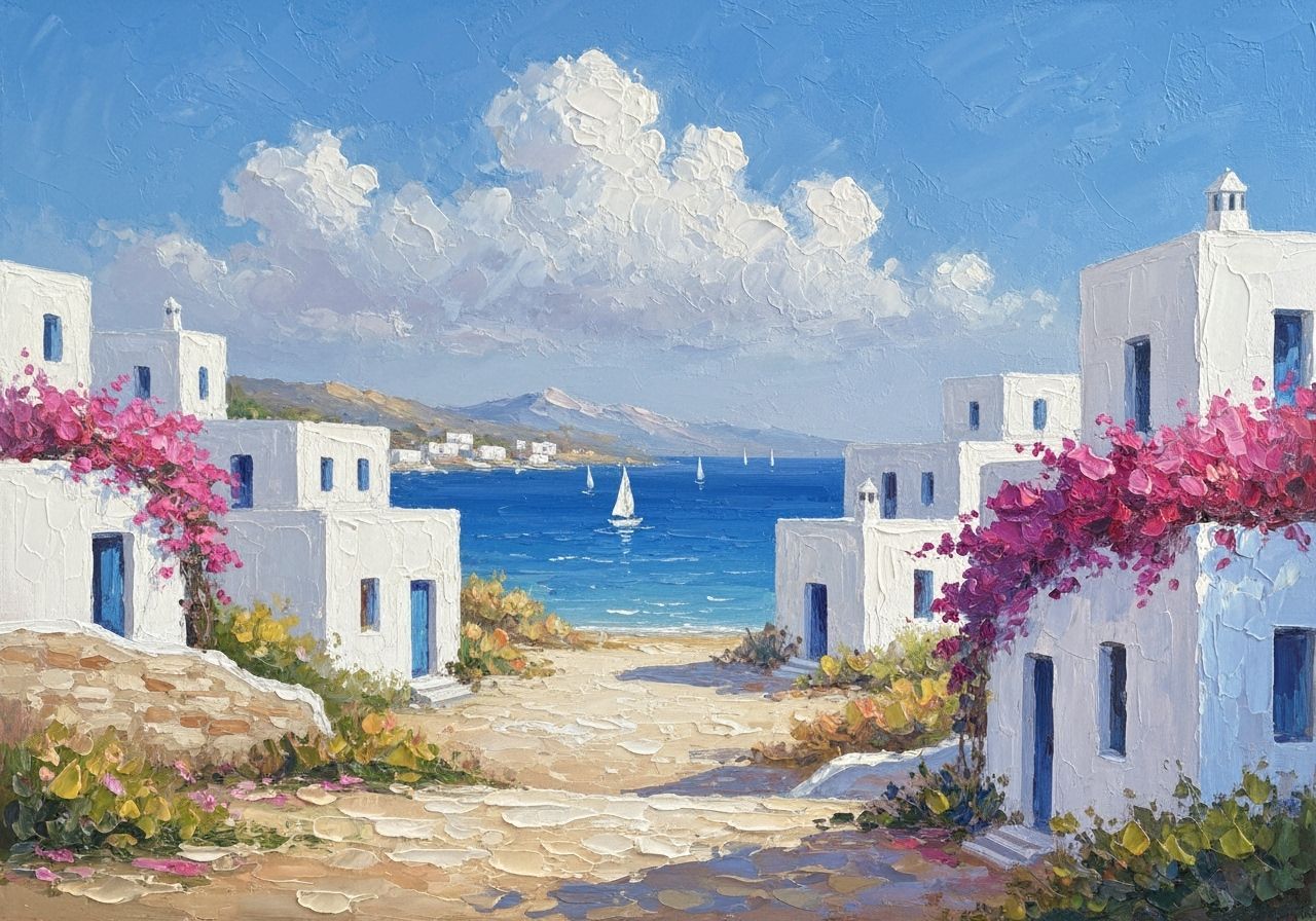 Mediterranean Town in Impressionist Style